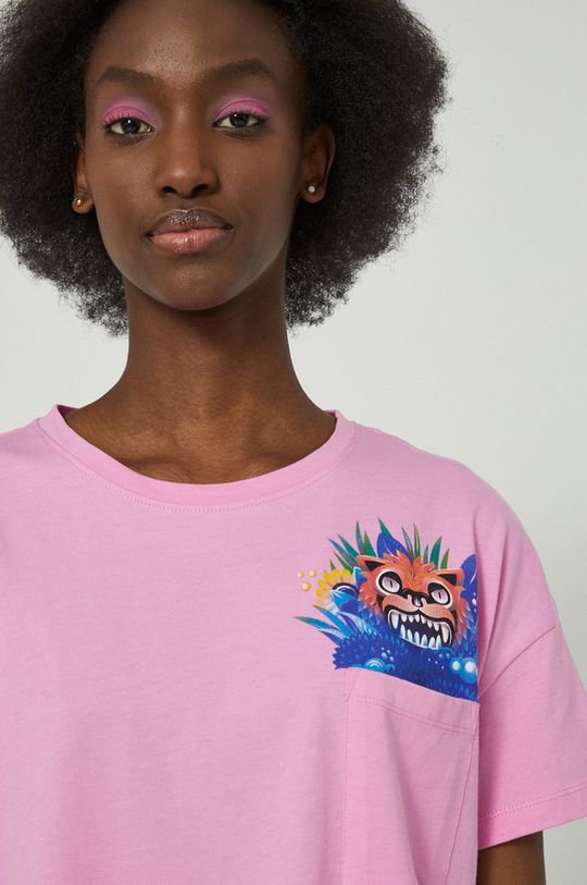 różowy T-shirt bawełniany damski by Alex Pogrebniak różowy