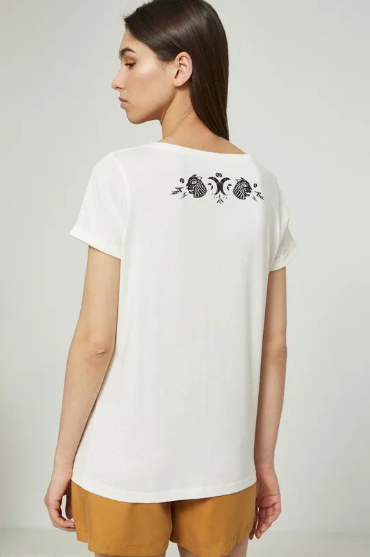 T-shirt bawełniany z nadrukiem damski beżowy 100 % Bawełna