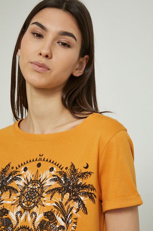 T-shirt bawełniany damski z nadrukiem pomarańczowy Damski