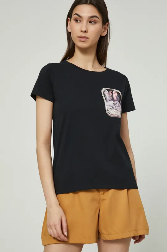 czarny T-shirt bawełniany damski Projekt: Wakacje czarny Damski