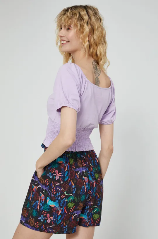 T-shirt bawełniany damski gładki z domieszką elastanu fioletowy 96 % Bawełna, 4 % Elastan