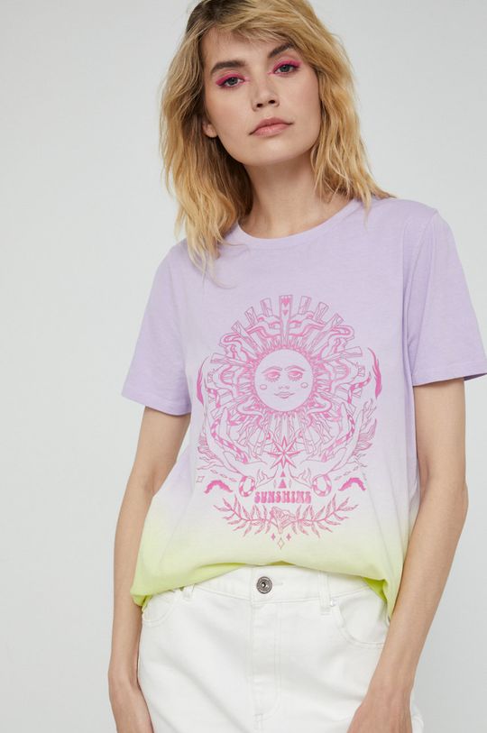 multicolor T-shirt bawełniany damski z nadrukiem multicolor Damski