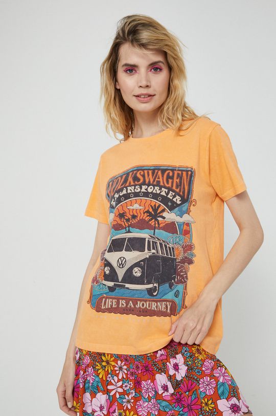 T-shirt bawełniany damski Volkswagen pomarańczowy brzoskwiniowy