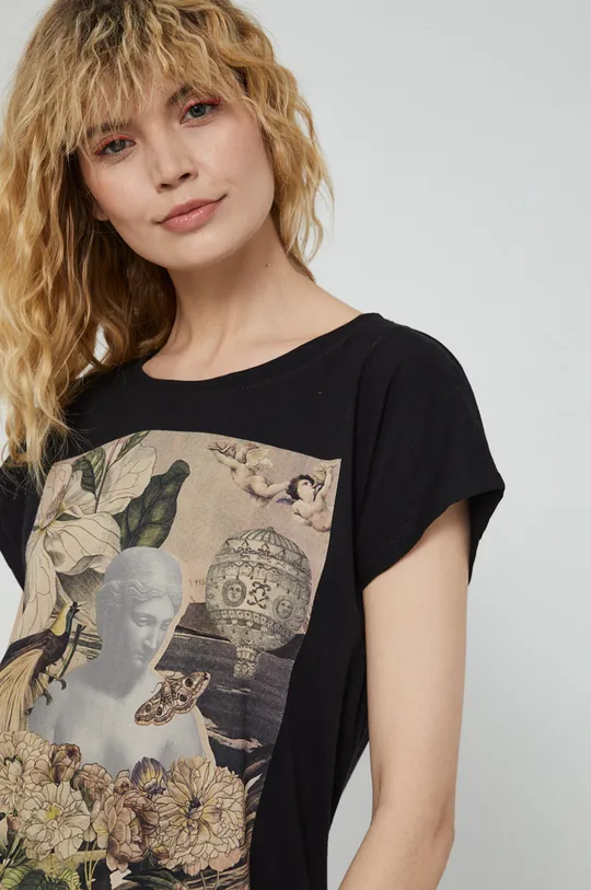 czarny T-shirt bawełniany damski z kolekcji Kolaże by Hint of Time - Collage Studio czarny