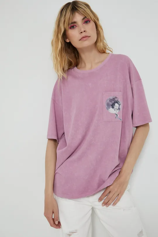 T-shirt bawełniany damski z kolekcji Kolaże by Hint of Time - Collage Studio różowy <p>100 % Bawełna</p>