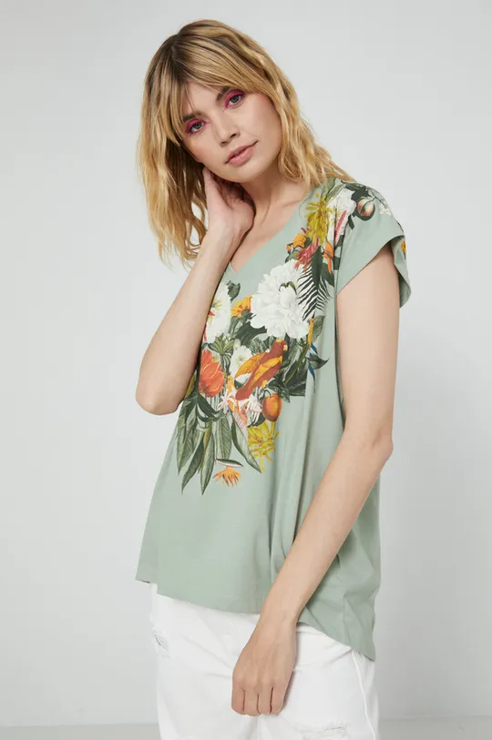 T-shirt bawełniany damski z kolekcji Kolaże by Hint of Time - Collage Studio zielony <p>100 % Bawełna</p>