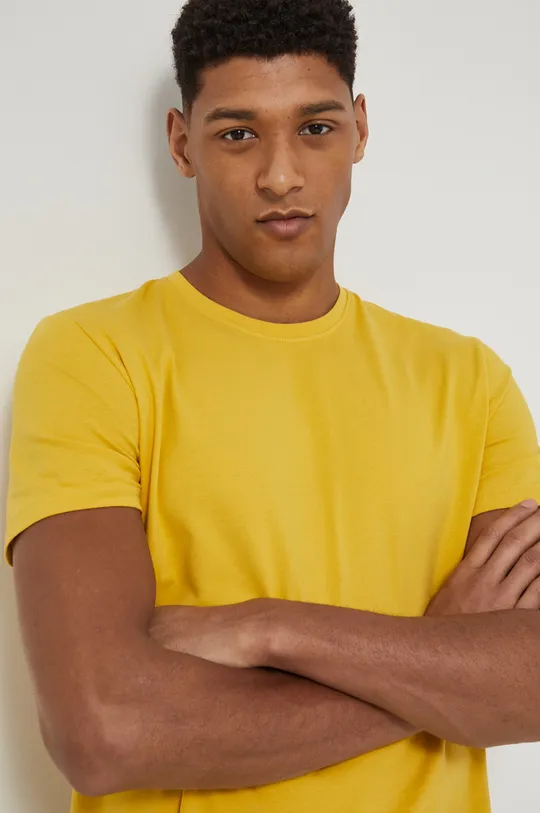 żółty T-shirt bawełniany męski gładki z domieszką elastanu żółty Męski