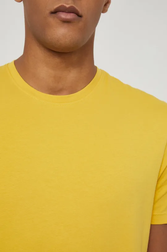 T-shirt bawełniany męski gładki z domieszką elastanu żółty Męski