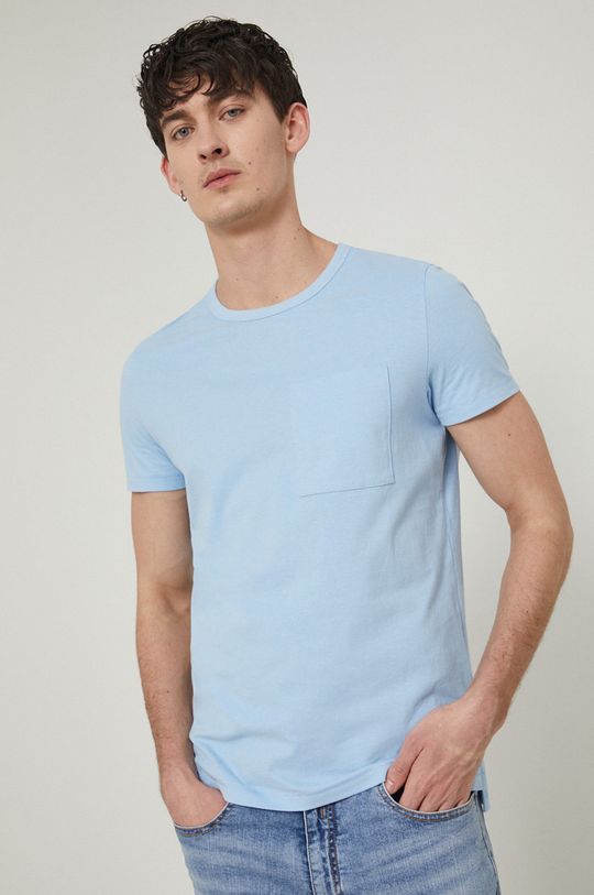 blady niebieski T-shirt bawełniany męski gładki niebieski Męski