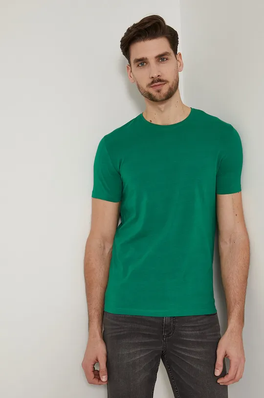 T-shirt bawełniany męski gładki z domieszką elastanu zielony zielony