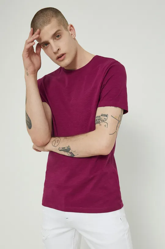 fioletowy T-shirt bawełniany męski gładki fioletowy