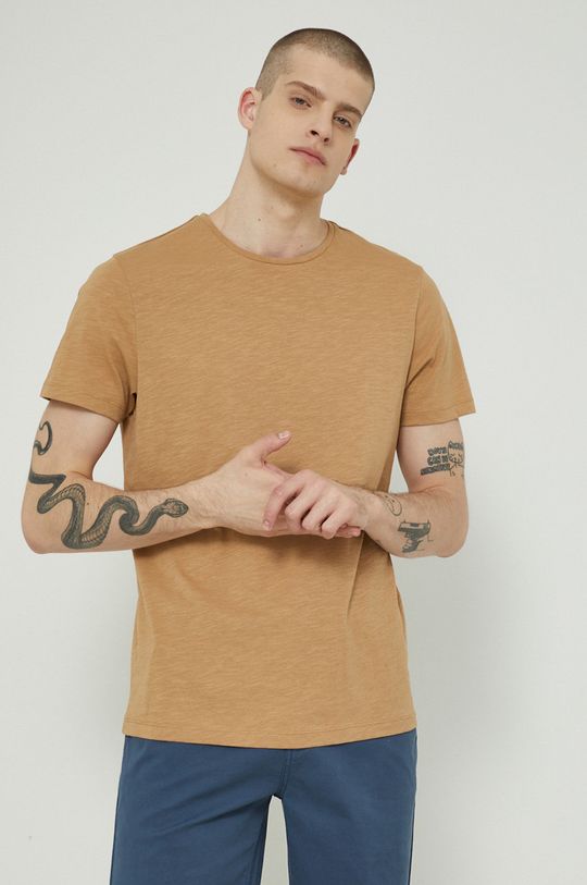 beżowy T-shirt bawełniany męski gładki beżowy Męski