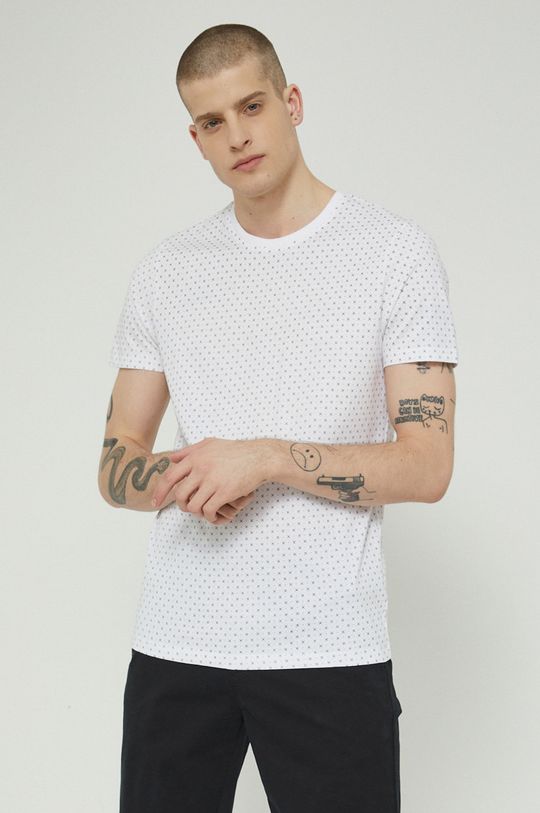 biały T-shirt bawełniany męski wzorzysty biały