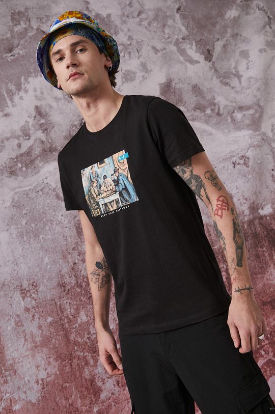czarny T-shirt bawełniany Eviva L'arte męski z nadrukiem czarny Męski