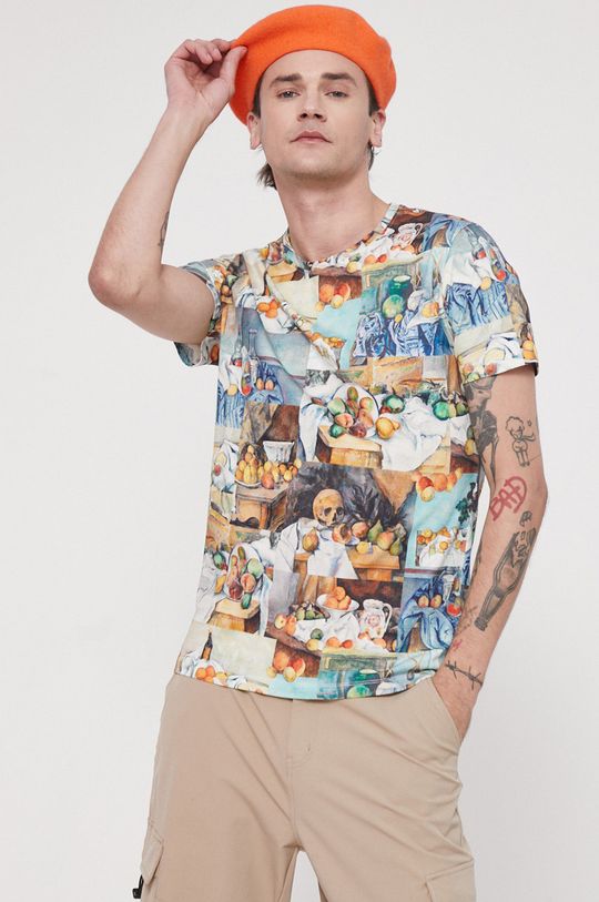 T-shirt bawełniany Eviva L'arte męski wzorzysty multikolor multicolor