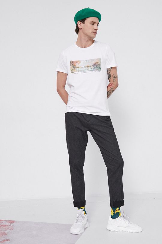 T-shirt bawełniany Eviva L'arte męski z nadrukiem biały biały
