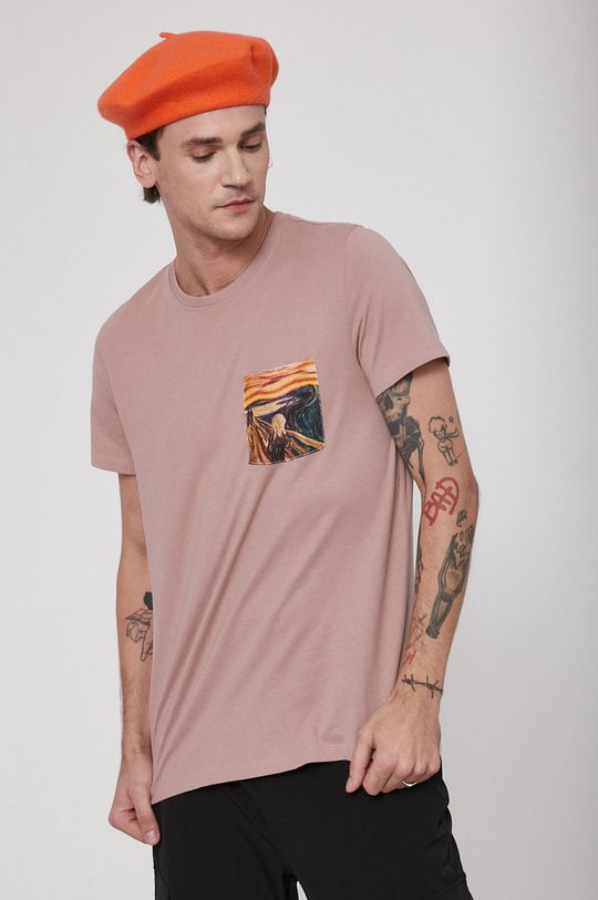 T-shirt z bawełny organicznej Eviva L'arte męski różowy pastelowy różowy