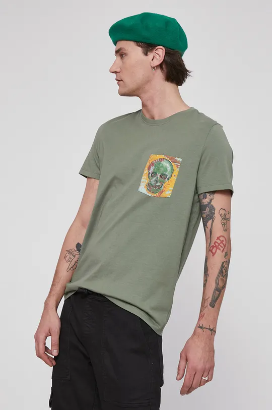 T-shirt z bawełny organicznej Eviva L'arte męski zielony oliwkowy