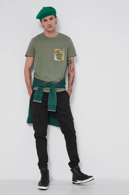 oliwkowy T-shirt z bawełny organicznej Eviva L'arte męski zielony