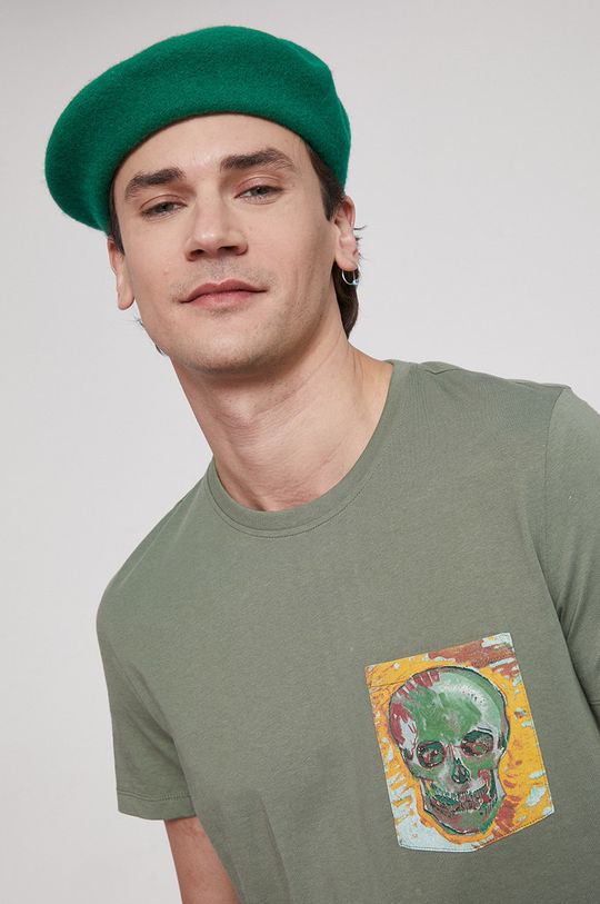 T-shirt z bawełny organicznej Eviva L'arte męski zielony Męski