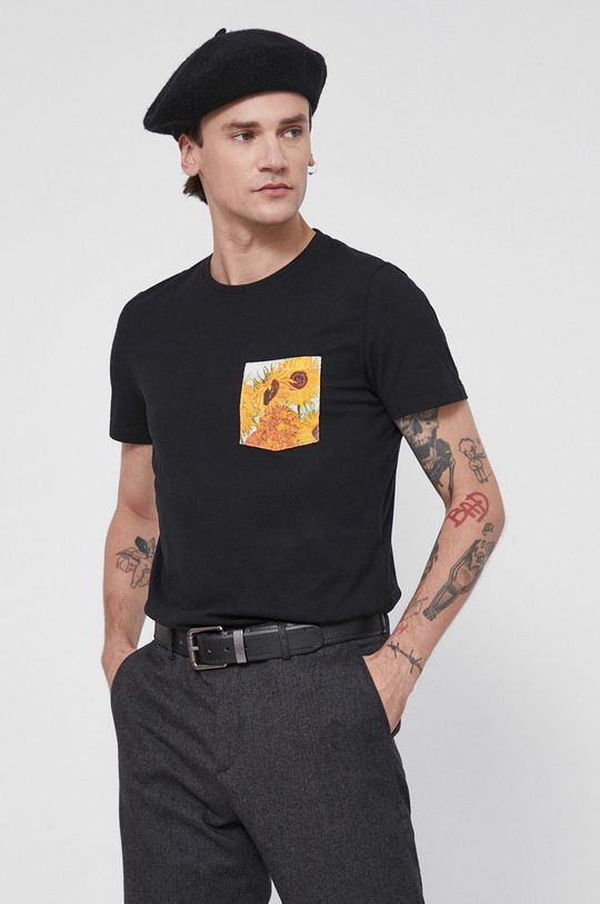 T-shirt z bawełny organicznej Eviva L'arte męski czarny czarny