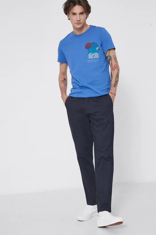 T-shirt bawełniany z nadrukiem niebieski niebieski