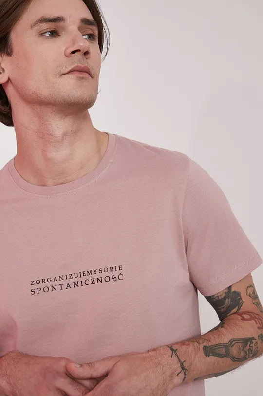 różowy T-shirt bawełniany z nadrukiem różowy