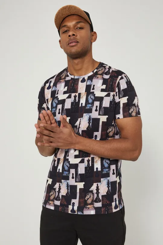 T-shirt bawełniany męski wzorzysty multicolor czarny
