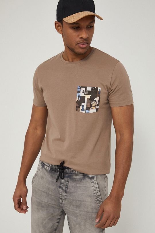 T-shirt bawełniany męski z nadrukiem beżowy beżowy