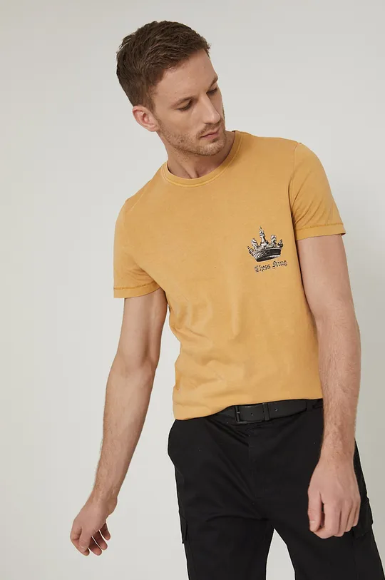 T-shirt męski bawełniany z nadrukiem żółty 100 % Bawełna