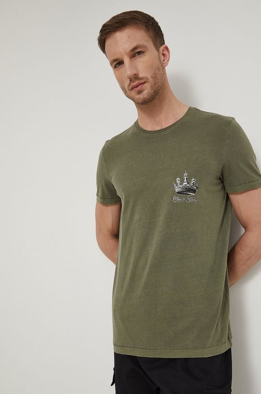 T-shirt męski bawełniany z nadrukiem zielony militarny