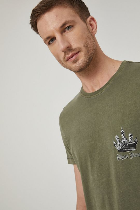 vojenská zelená Bavlnené tričko CheckMate