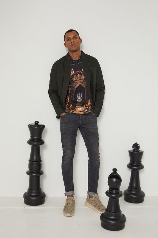 czarny T-shirt bawełniany męski wzorzysty czarny Męski