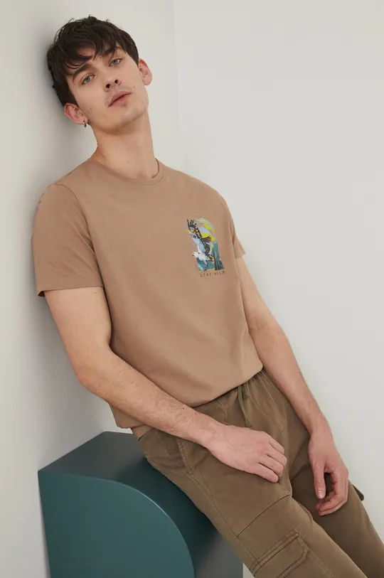 beżowy T-shirt męski z bawełny organicznej beżowy Męski