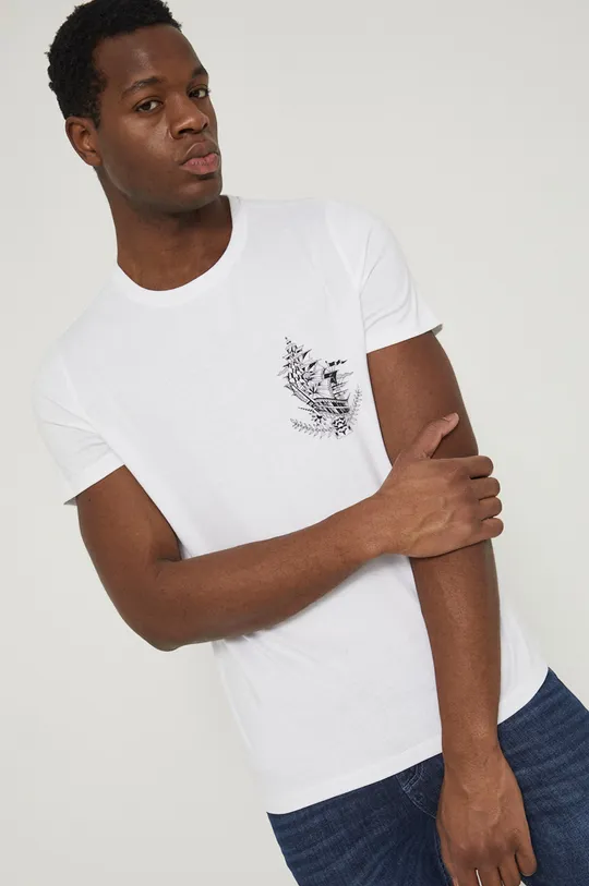T-shirt z bawełny organicznej męski beżowy beżowy