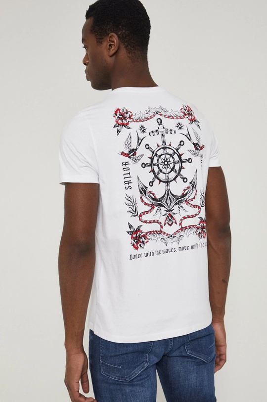 T-shirt z bawełny organicznej męski beżowy Męski