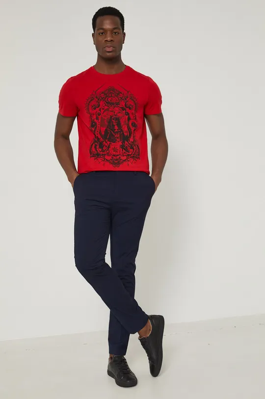 T-shirt z bawełny organicznej męski czerwony czerwony