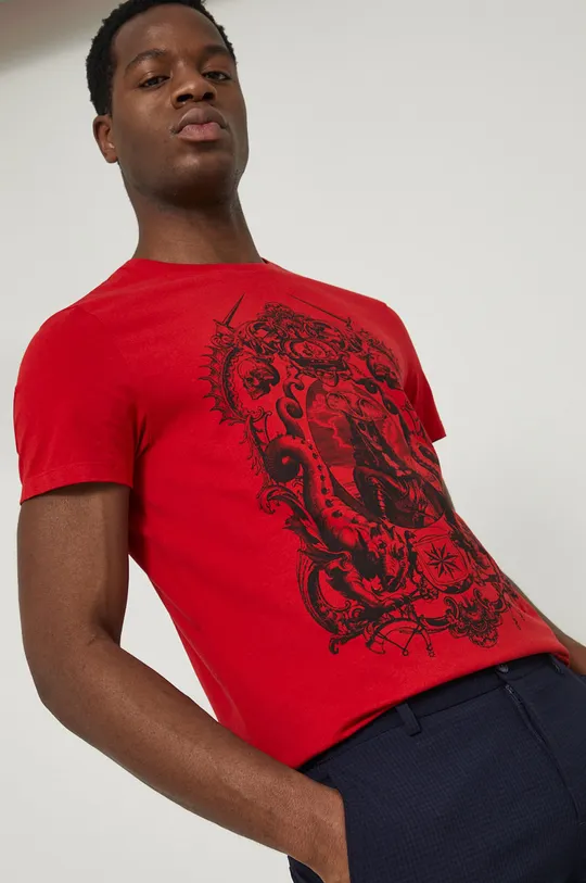 czerwony T-shirt z bawełny organicznej męski czerwony