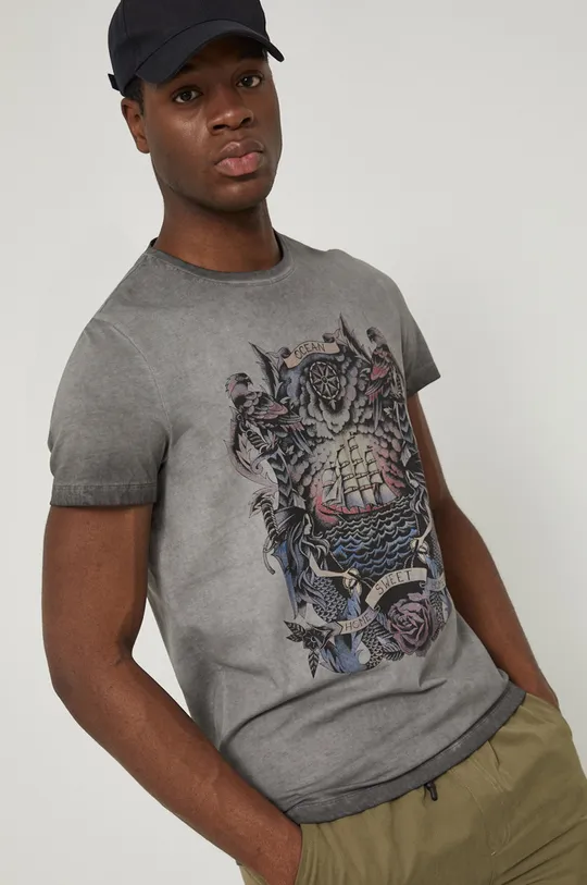 T-shirt bawełniany męski wzorzysty szary szary