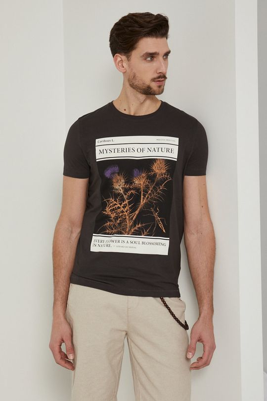 szary T-shirt z bawełny organicznej z nadrukiem męski szary Męski
