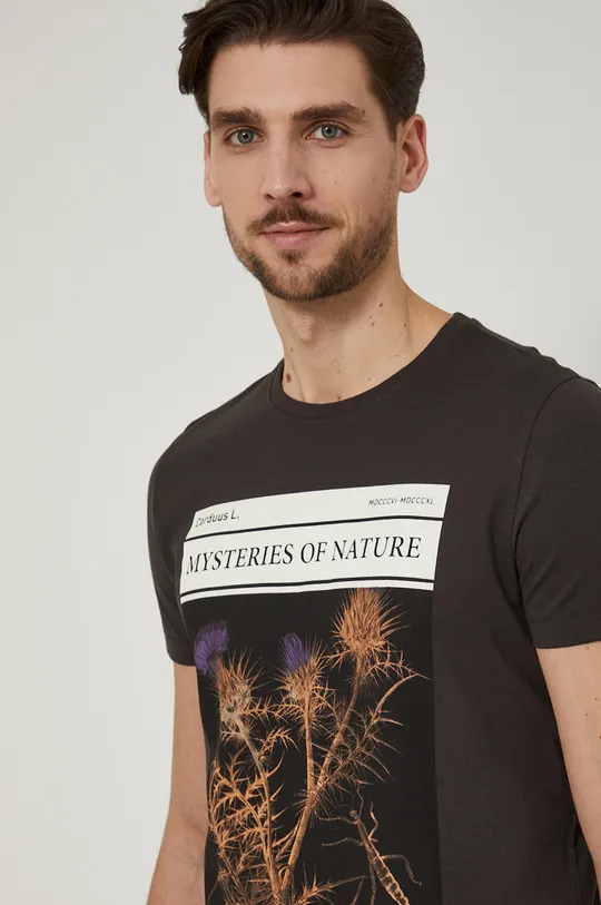 szary T-shirt z bawełny organicznej z nadrukiem męski szary