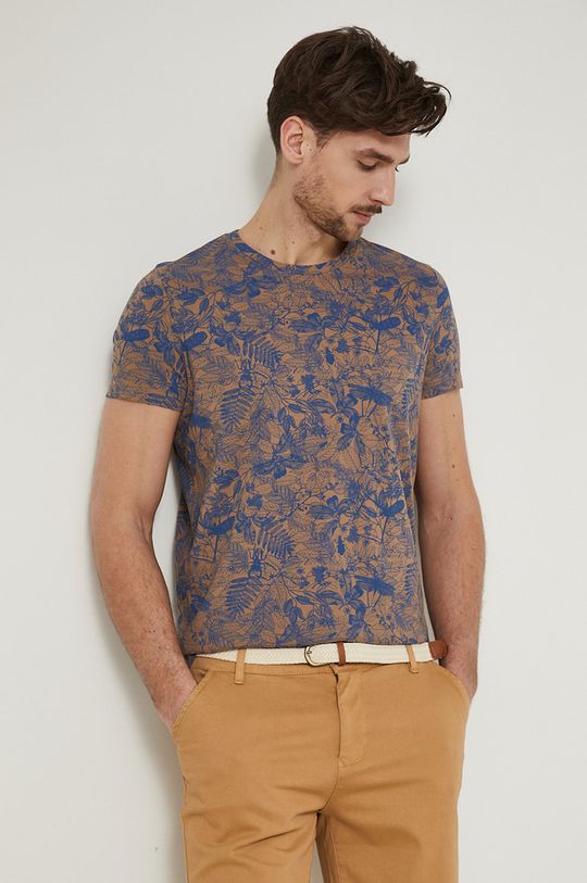 T-shirt z bawełny organicznej męski wzorzysty brązowy brązowy