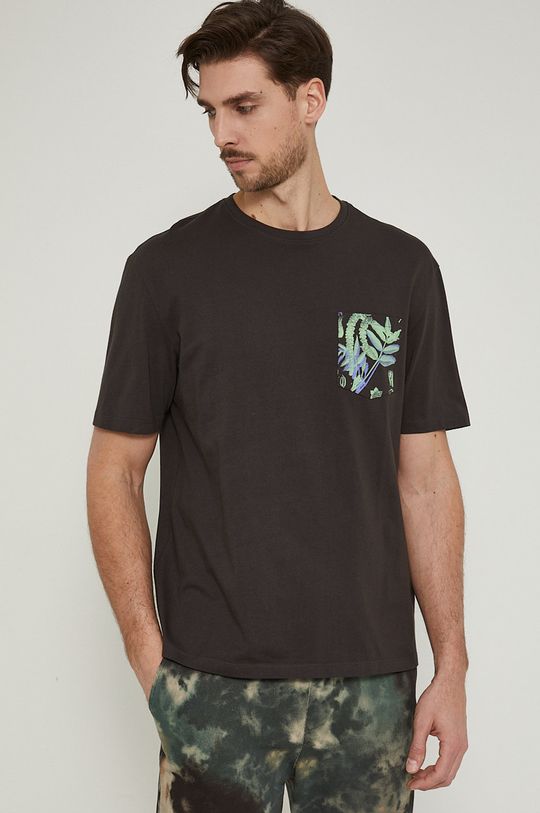 T-shirt bawełniany męski z nadrukiem szary <p>100 % Bawełna organiczna</p>