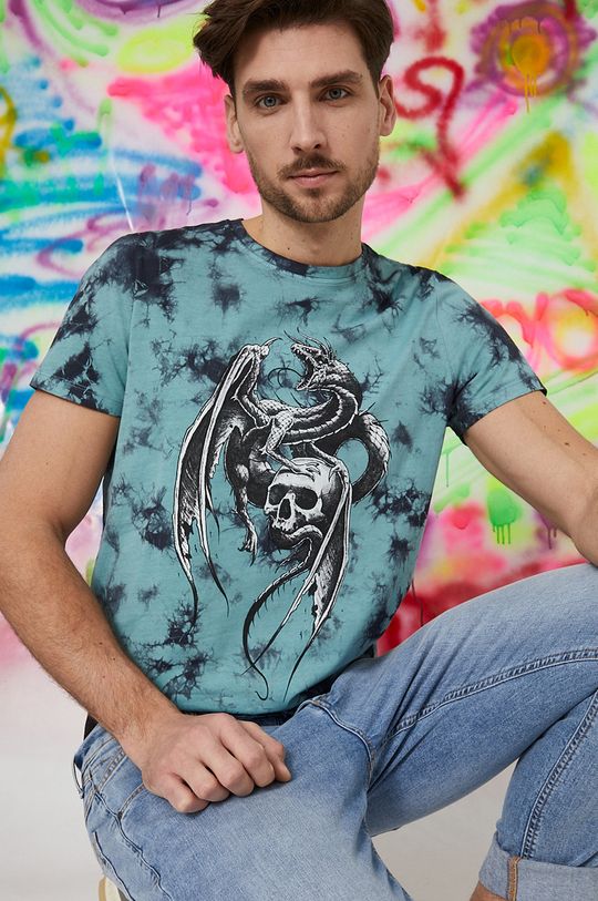 turkusowy T-shirt bawełniany męski Tattoo Art by Piekłowstąpienie - Maciej Puchała turkusowy Męski