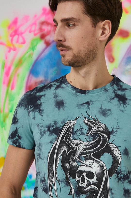 turkusowy T-shirt bawełniany męski Tattoo Art by Piekłowstąpienie - Maciej Puchała turkusowy