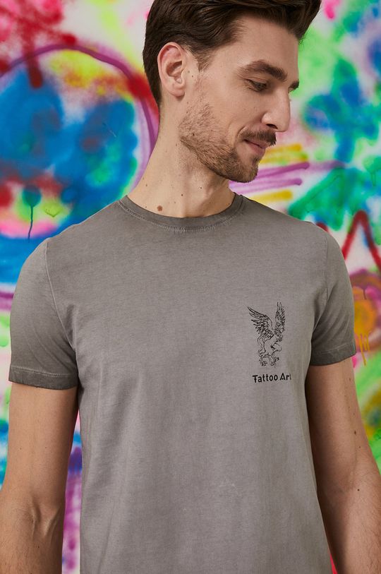 jasny szary T-shirt bawełniany męski Tattoo Art by ZUZA GALU - Zuza Gałuszka szary Męski