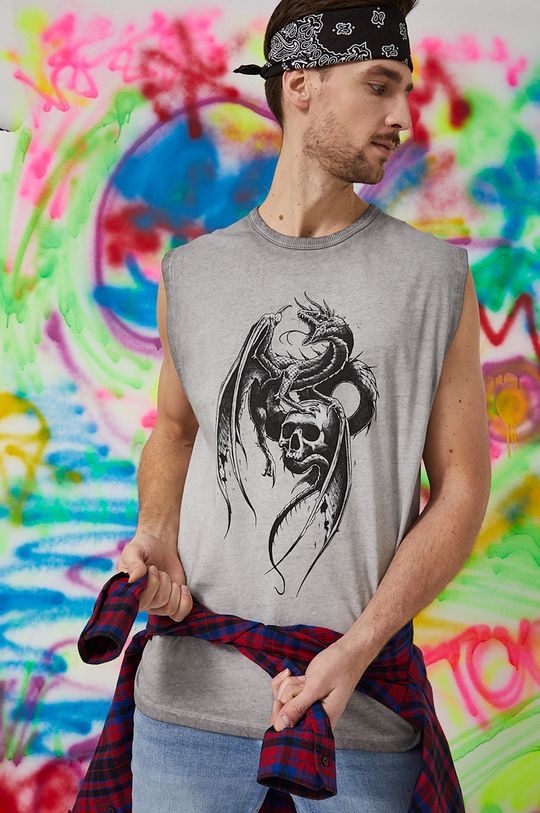 szary T-shirt bawełniany męski Tattoo Art by Piekłowstąpienie - Maciej Puchała szary Męski