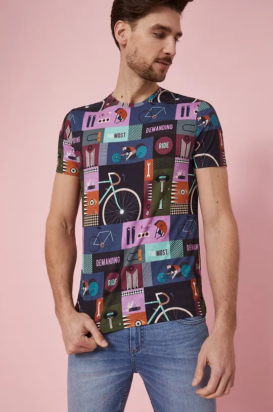 T-shirt bawełniany męski z cyfrowym nadrukiem multicolor multicolor