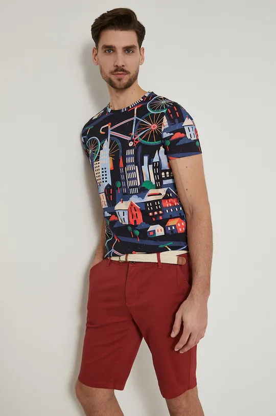 multicolor T-shirt bawełniany męski z cyfrowym nadrukiem multicolor