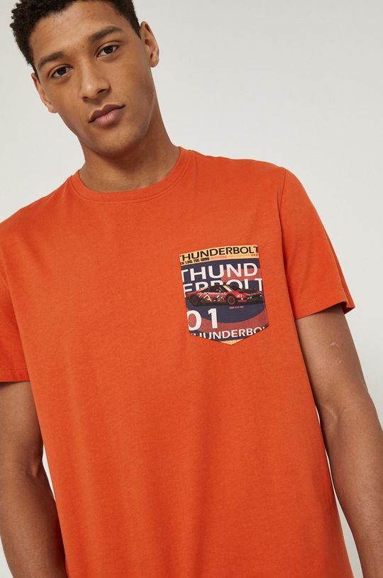 T-shirt bawełniany męski z nadrukiem pomarańczowy Męski